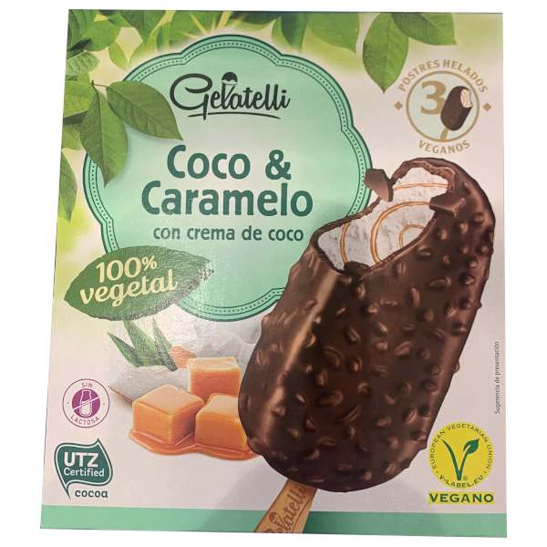 Helado vegano Lidl Coco y Caramelo (marca Gelatelli)