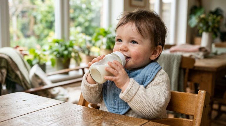 Imagen de cabecera: bebé tomando leche vegetal